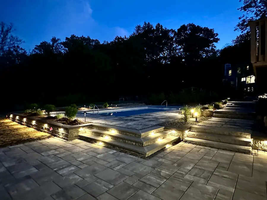 Masonry Steps in glen rock nj with landscape lighting